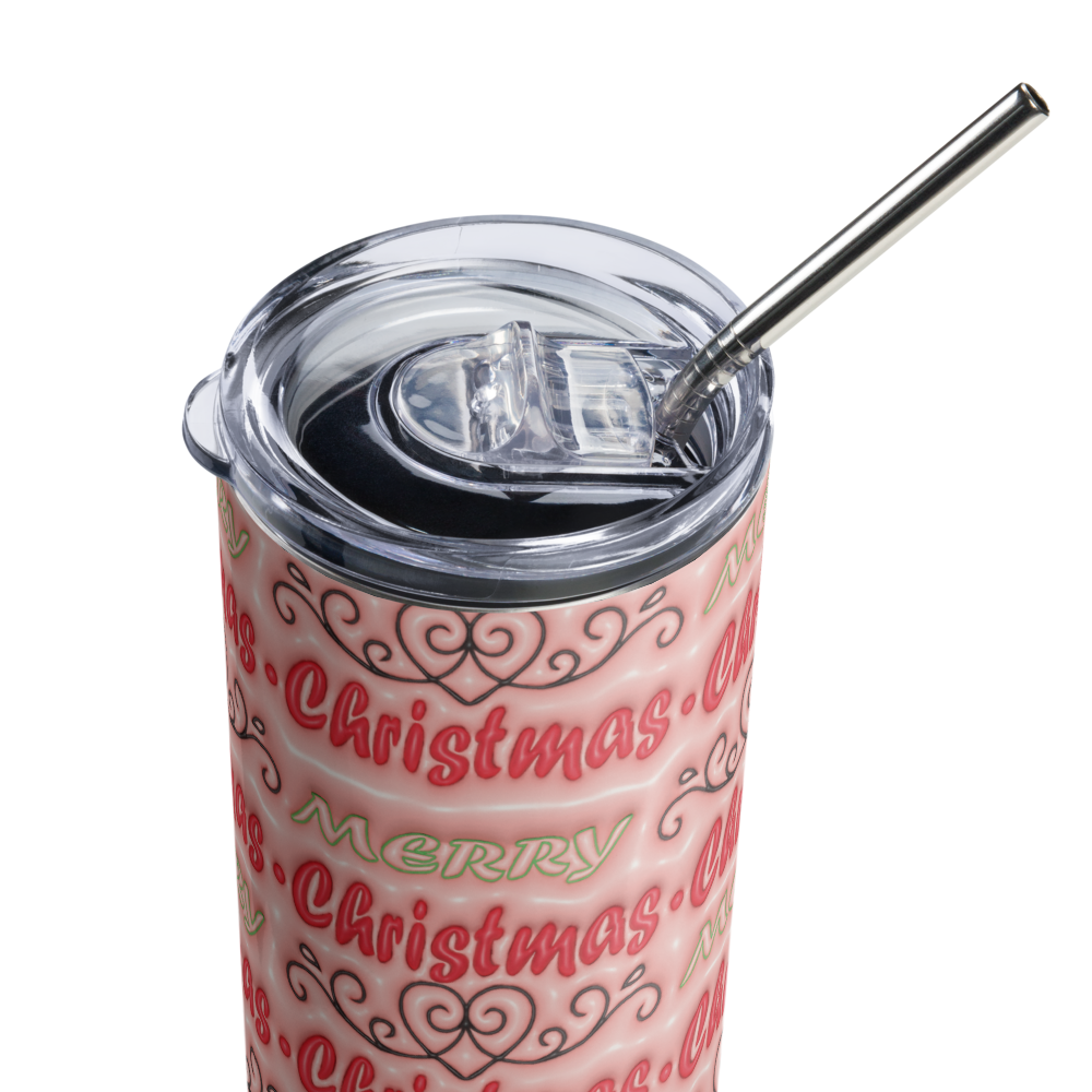 Merry Christmas Pink Puffy 20oz Tumbler